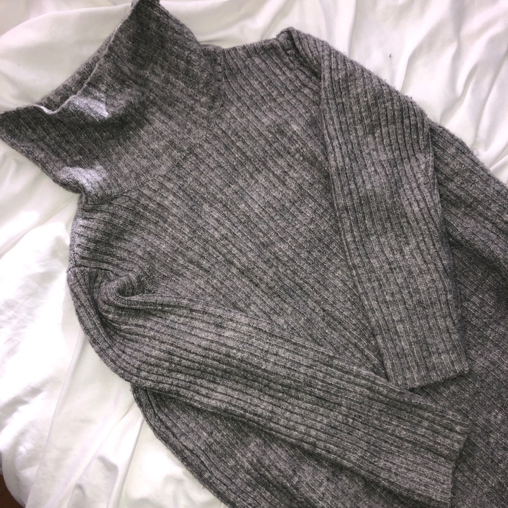 light grey loose turtleneck sweater